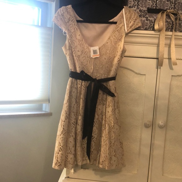 Formal Tan Fit and Flare Dress - Picture 4 of 4